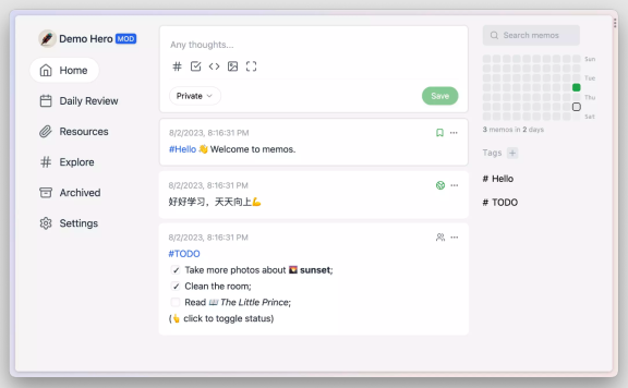Memos:轻量、私有部署的多平台云备忘录